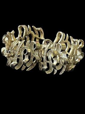 Vintage 60s Brutalist Gold Tone Chunky Link Bracelet 7 Inch